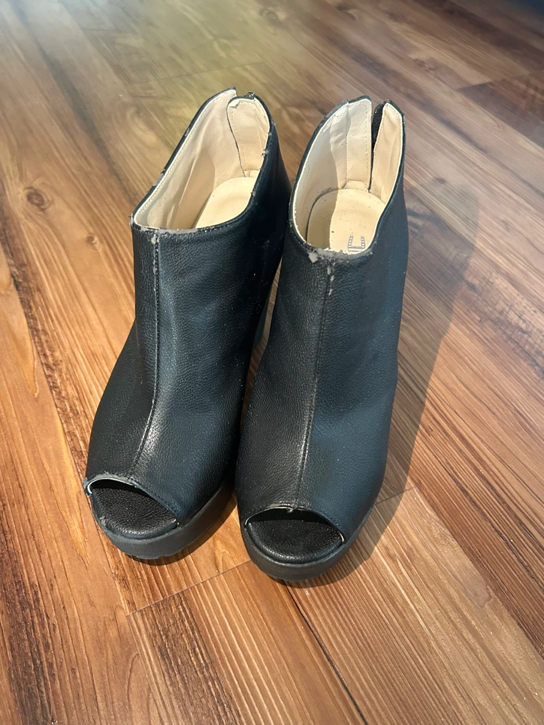 Pearl by Korea Black Peep Toe Platform Ankle Boots - photo 4