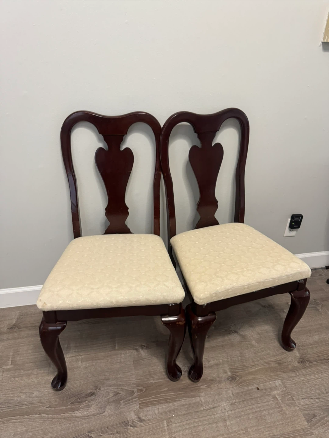 Set of Two Vintage Queen Anne Style Dining Chairs