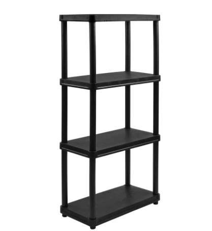 Black 4-Tier Plastic Storage Shelving Unit