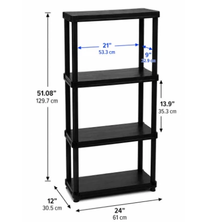 Black 4-Tier Plastic Storage Shelving Unit - photo 2