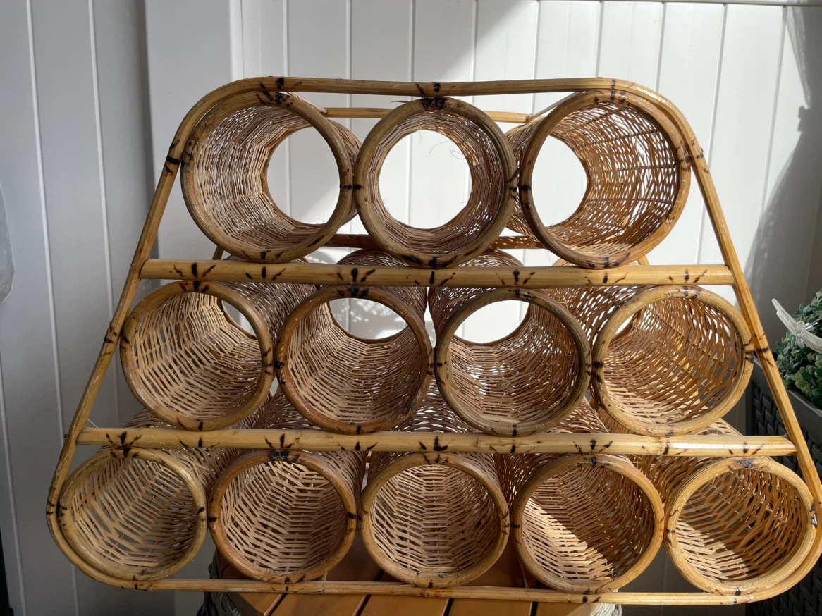 Vintage Wicker Wine Bottle Rack