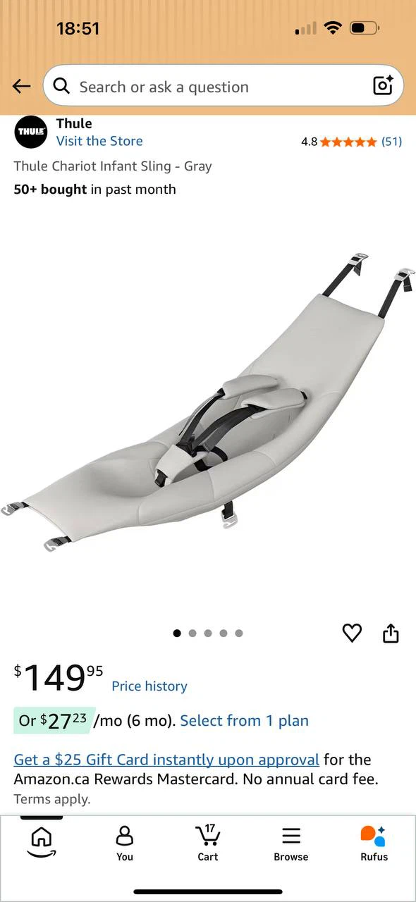 H967) Thule Chariot Infant Sling – Gray – Brand New – $80