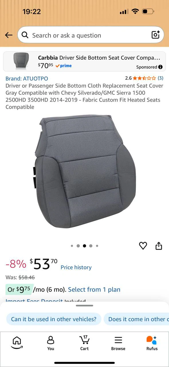 ATUOTPO Gray Replacement Seat Upholstery for Chevy