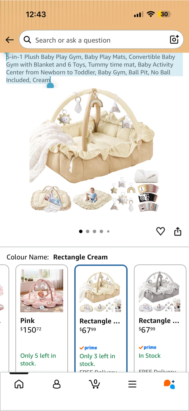5-in-1 Plush Baby Play Gym, Cream