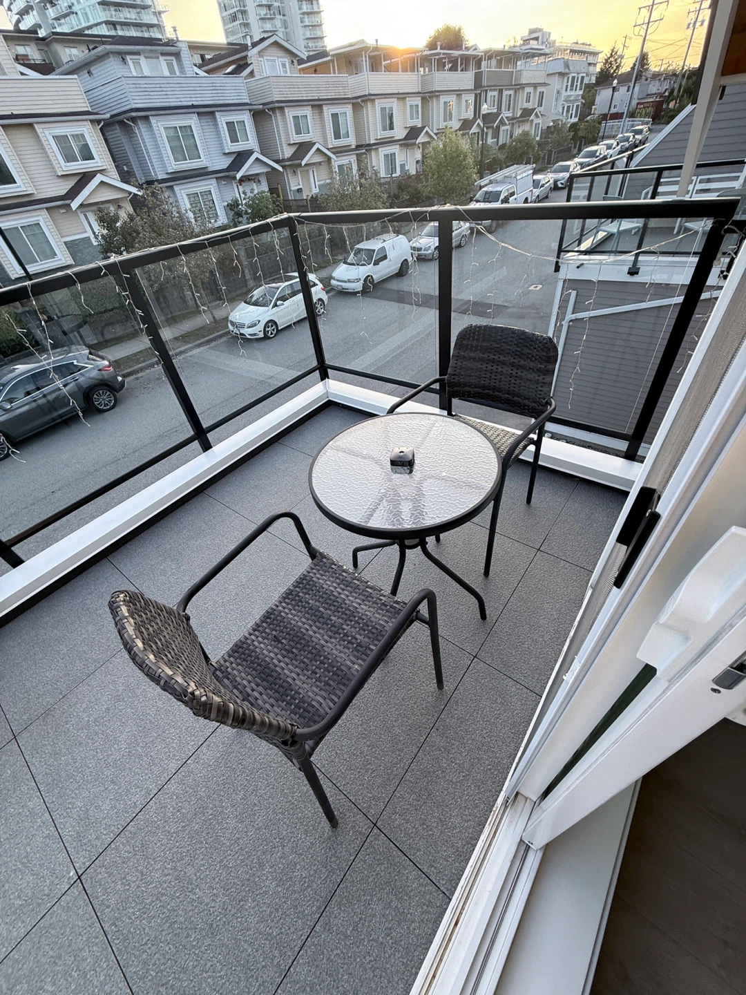 Patio Bistro Set with Two Chairs and Glass Table