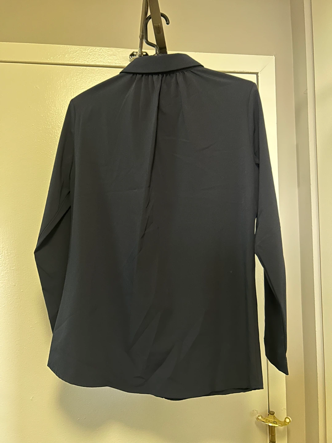 Navy Long-Sleeve Blouse with Lace Detail - photo 2