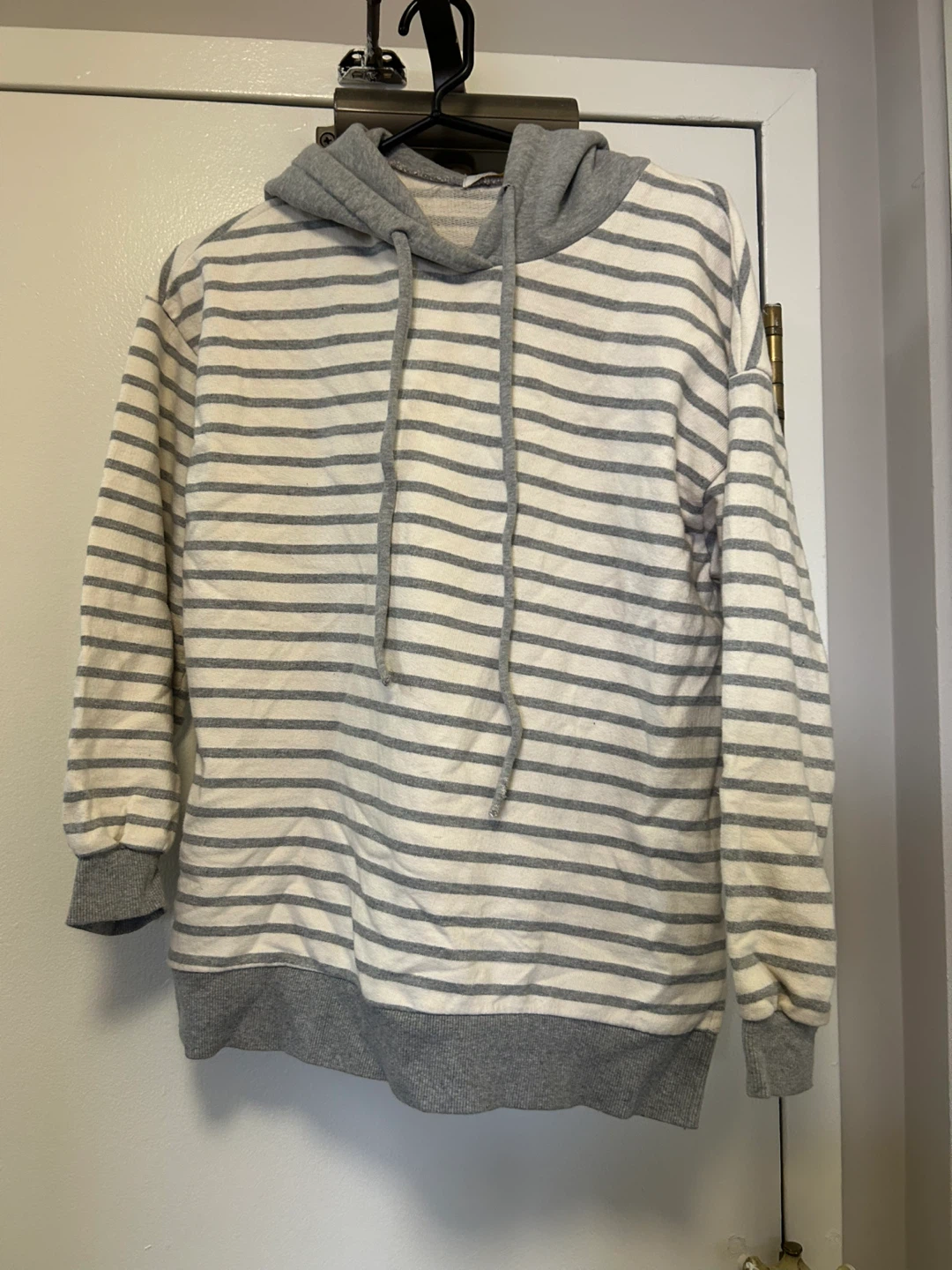 Gray and White Striped Hoodie