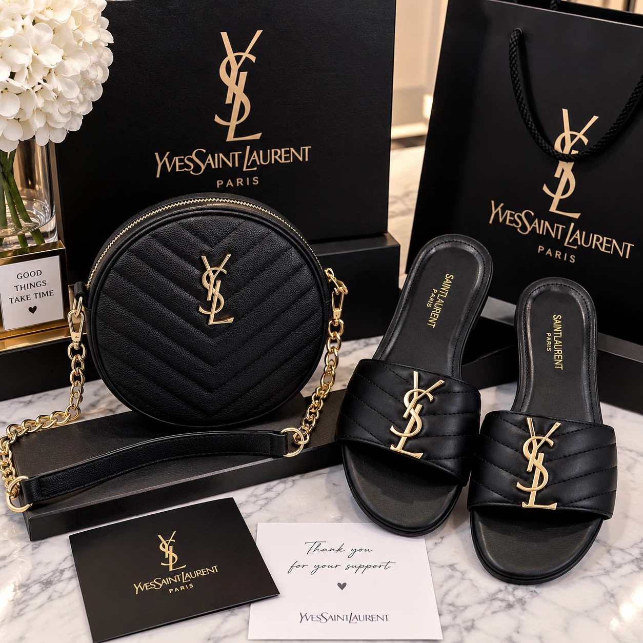 Saint Laurent Black Leather Set