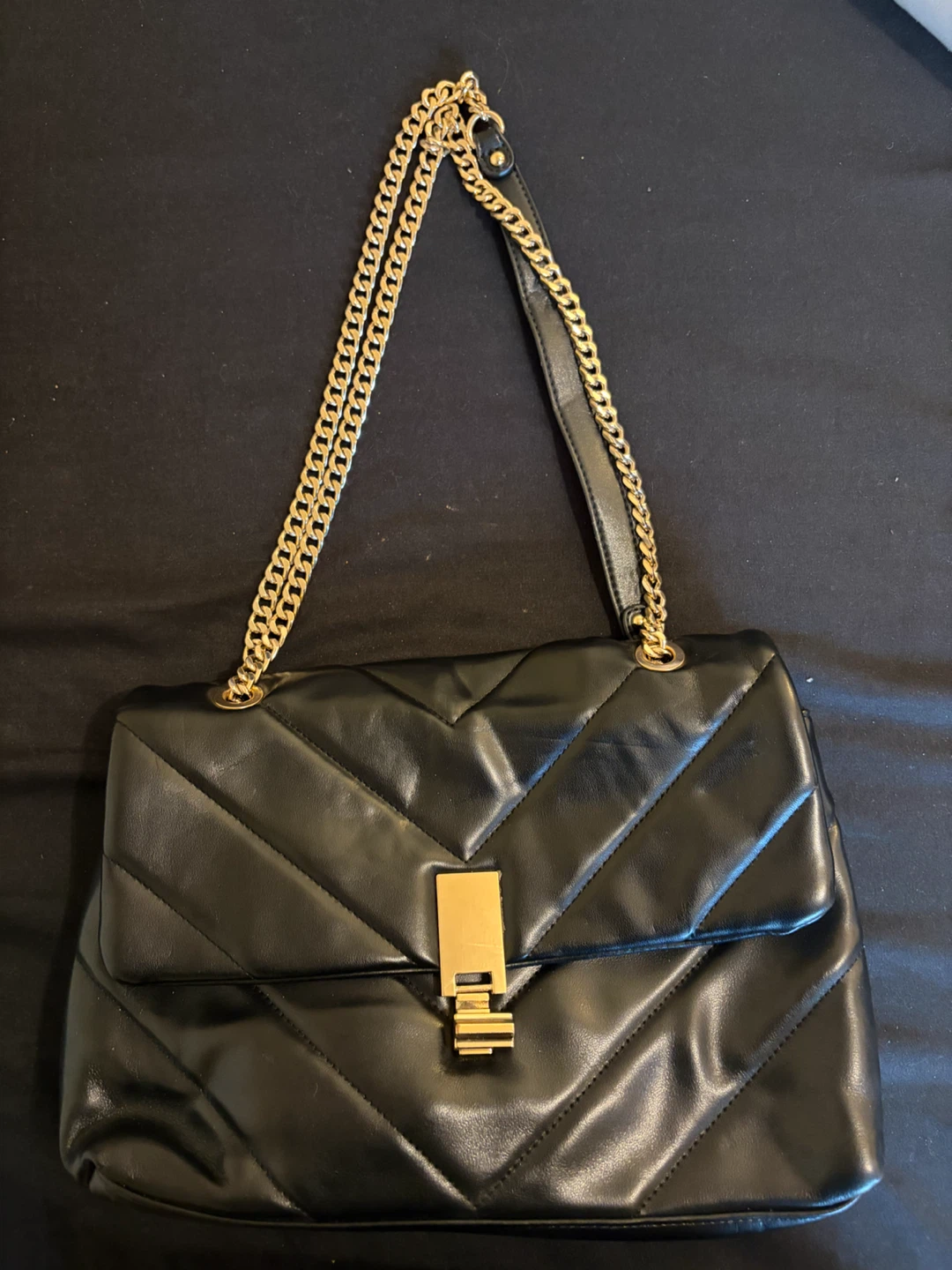 Aldo Black Quilted Shoulder Bag with Gold Hardware