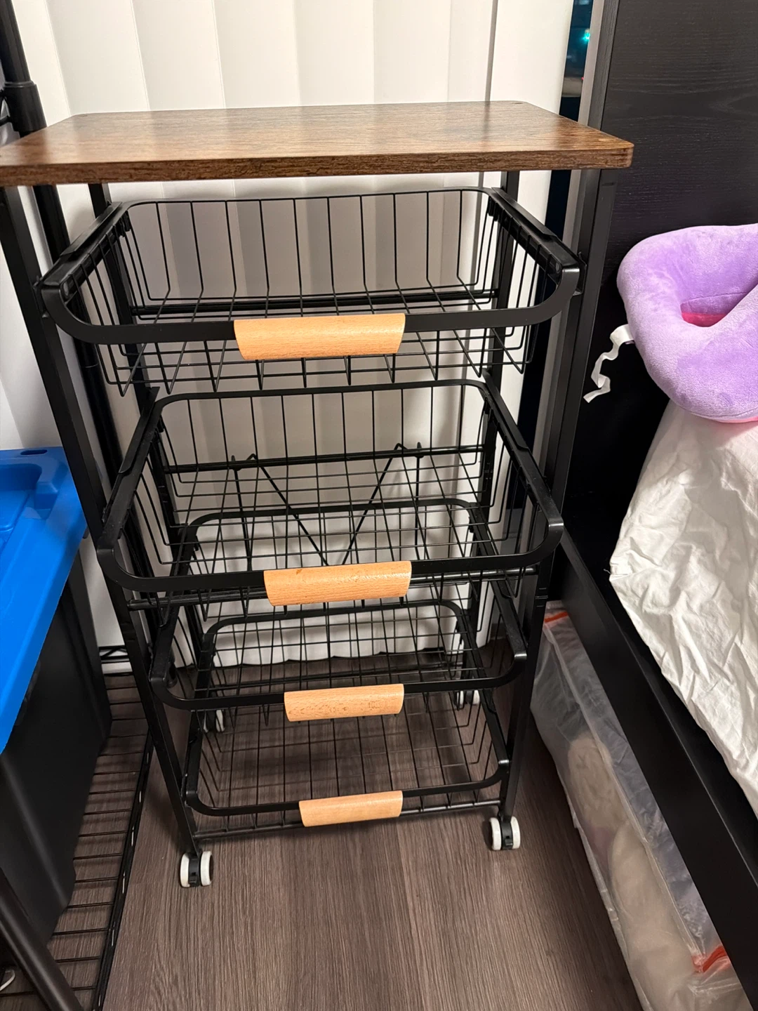4-Tier Metal Rolling Storage Cart with Wood Handles