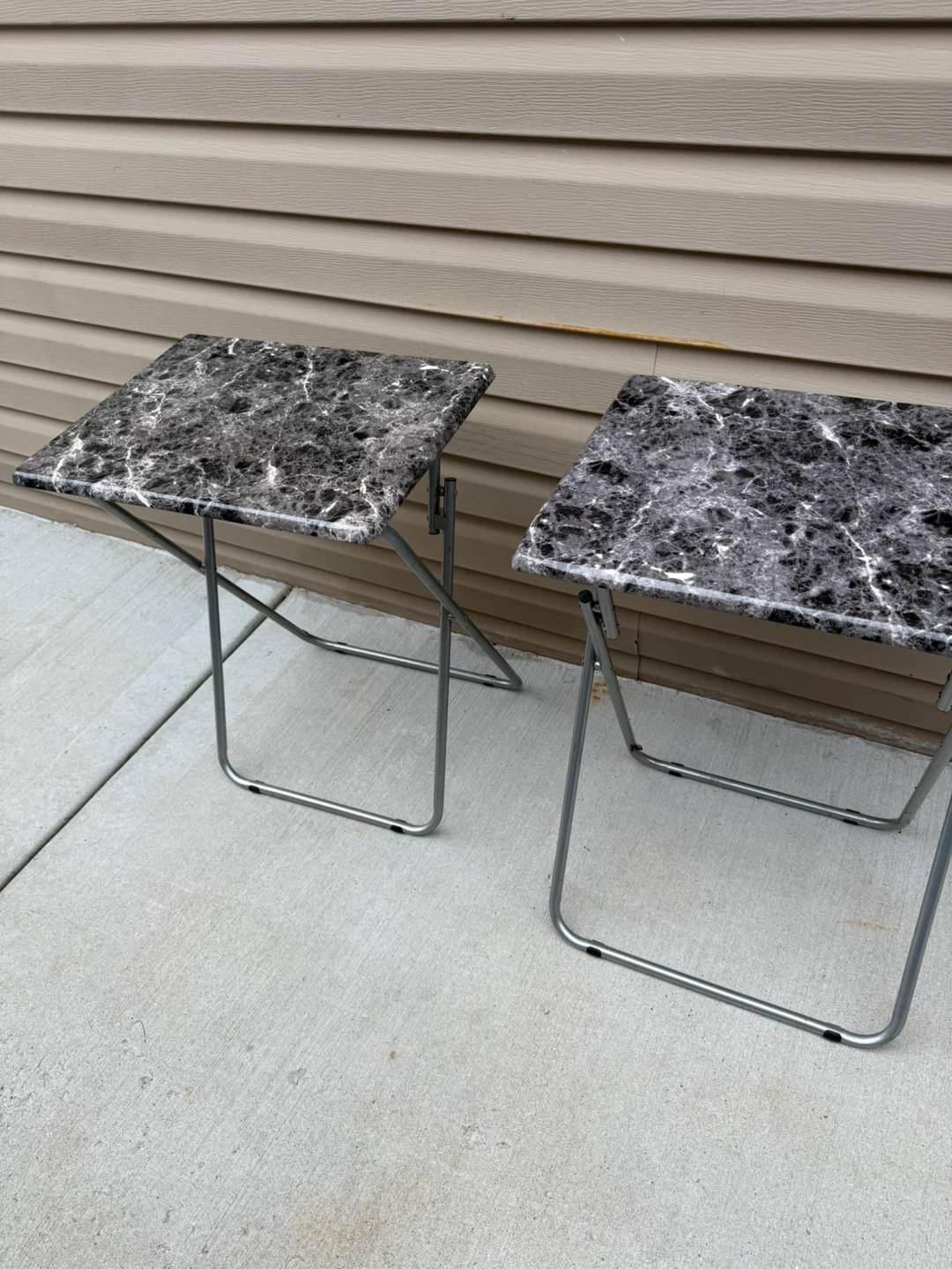 Set of 2 Black Marble Design Folding TV Tray Tables