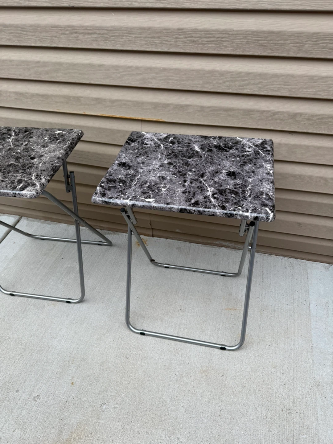 Set of 2 Black Marble Design Folding TV Tray Tables - photo 2