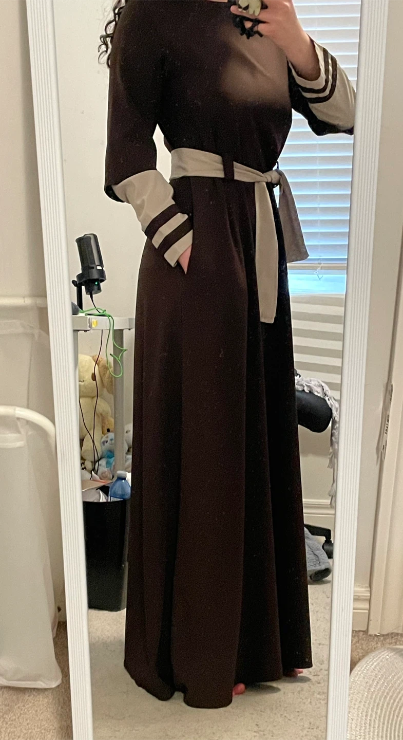 Long Brown Maxi Dress with Beige Belt and Cuffs - photo 2