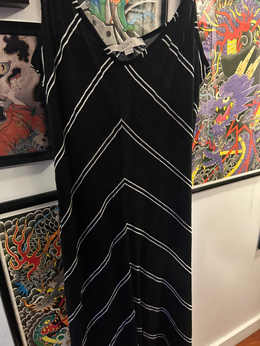 LOFT Black and White Striped Dress
