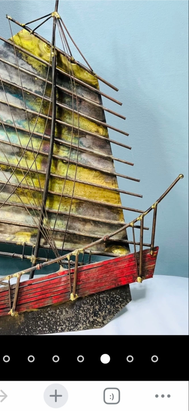 Vintage Curtis Jere mixed metal junk boat wall sculpture- signed - photo 2