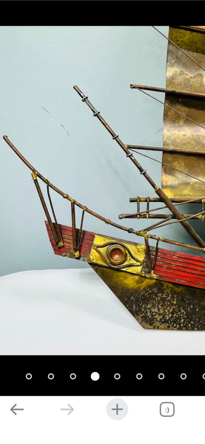 Vintage Curtis Jere mixed metal junk boat wall sculpture- signed - photo 4