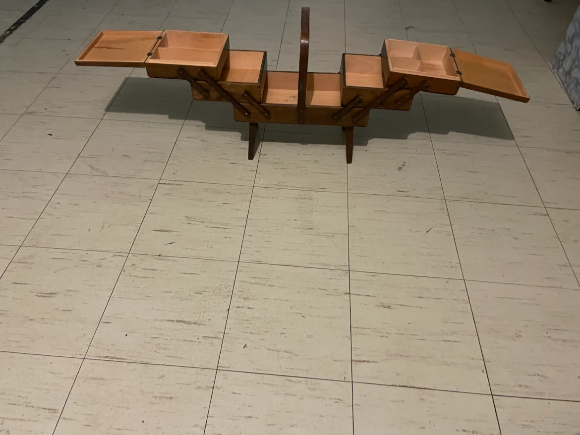 Vintage Wooden Cantilever Sewing Box