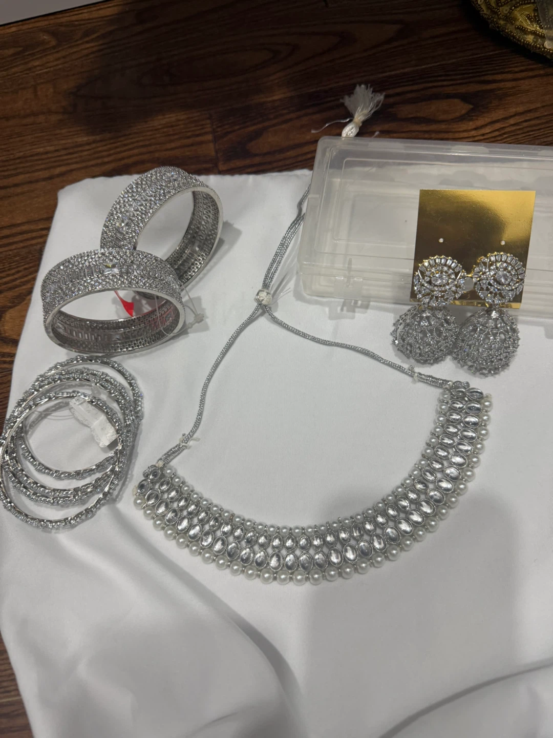 Silver-toned Necklace Bangle and Earring Set
