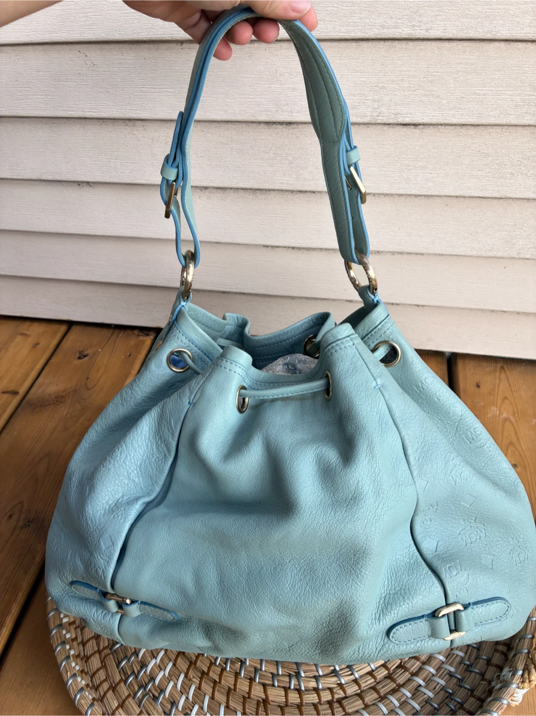 Mcm hobo bucket bag light blue - photo 3