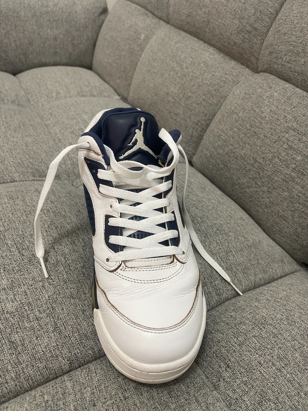 Jordan 5 Low White Navy Gold Sneakers - photo 2