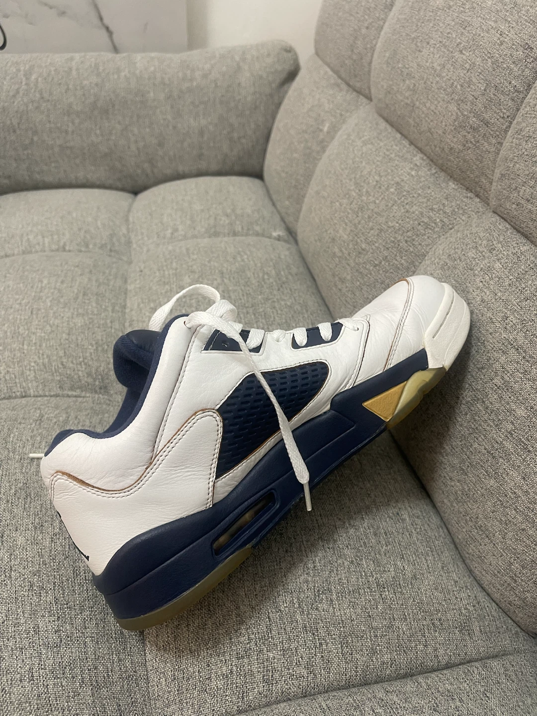 Jordan 5 Low White Navy Gold Sneakers - photo 3