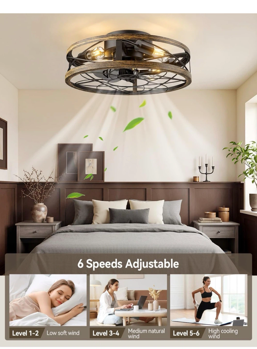 AKOFUN 20" Caged Ceiling Fan with Lights - photo 5