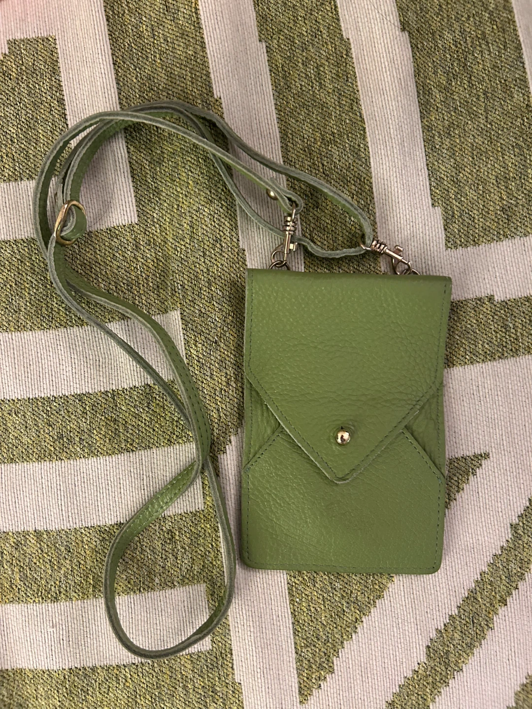 Green Leather Phone Crossbody Bag - Handmade