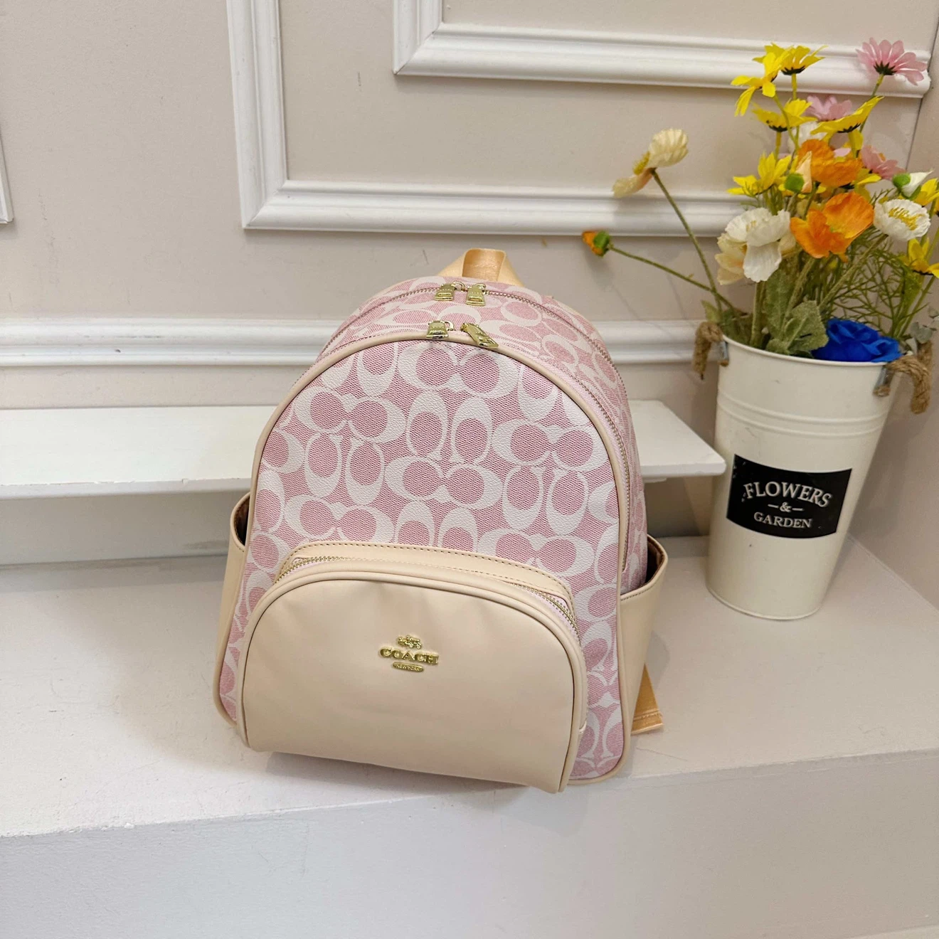 Coach Signature Print Pink Backpack