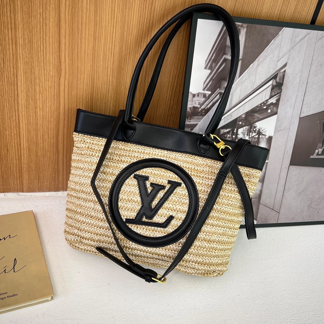 Louis Vuitton Straw Tote Bag and Hat Set - photo 3