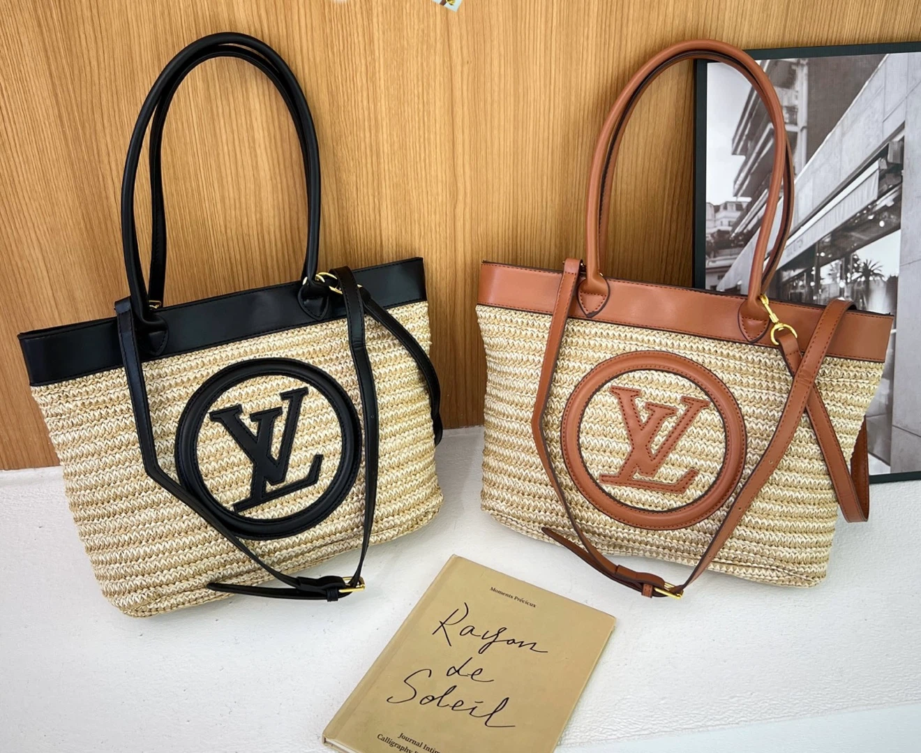 Louis Vuitton Straw Tote Bag and Hat Set - photo 4