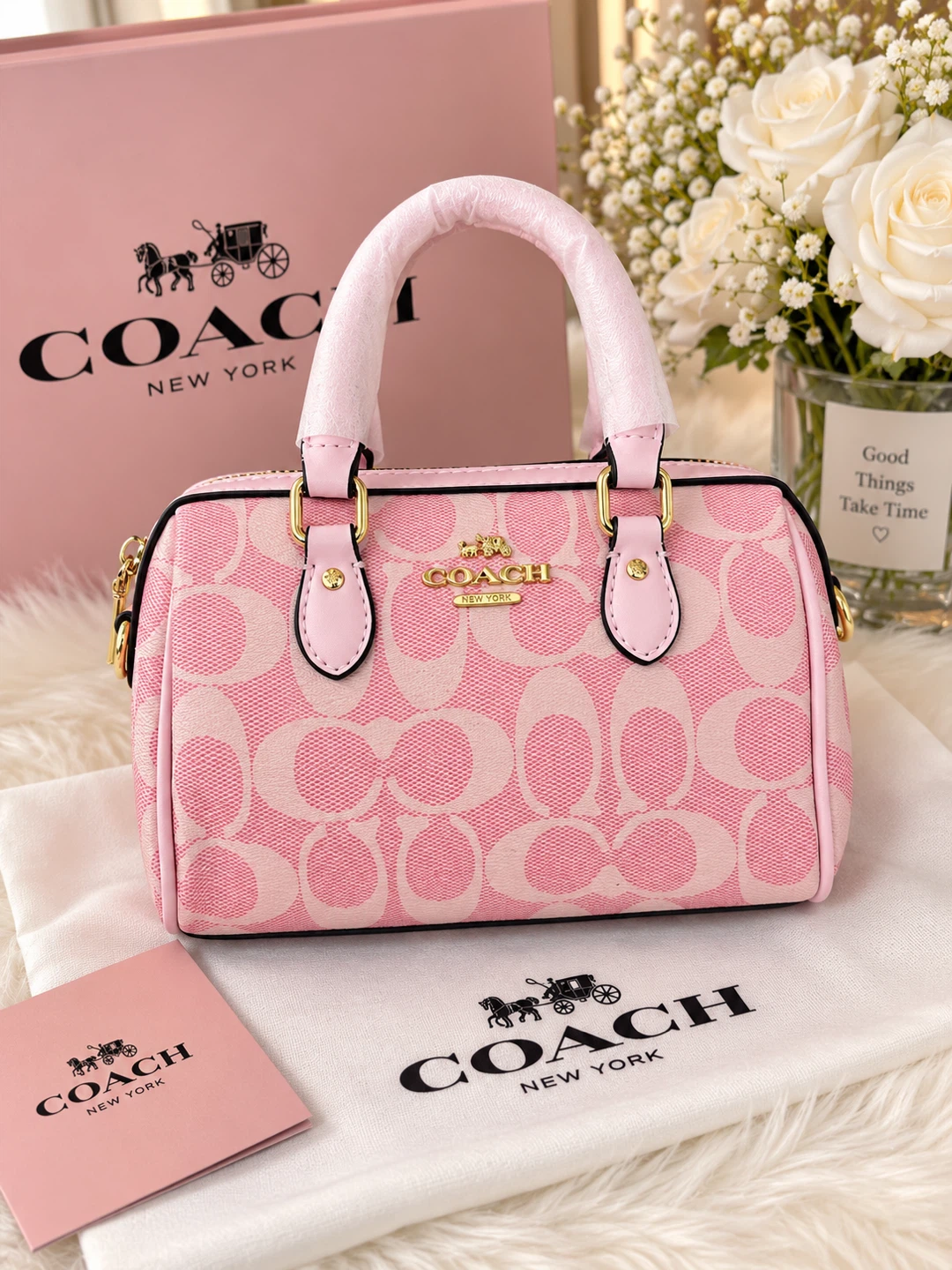 Coach Rowen Satchel Pink Signature