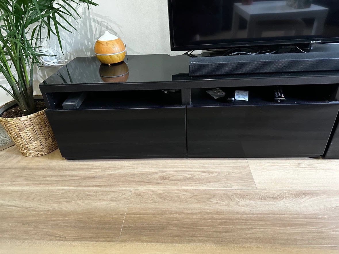 Black TV media stand with two drawers