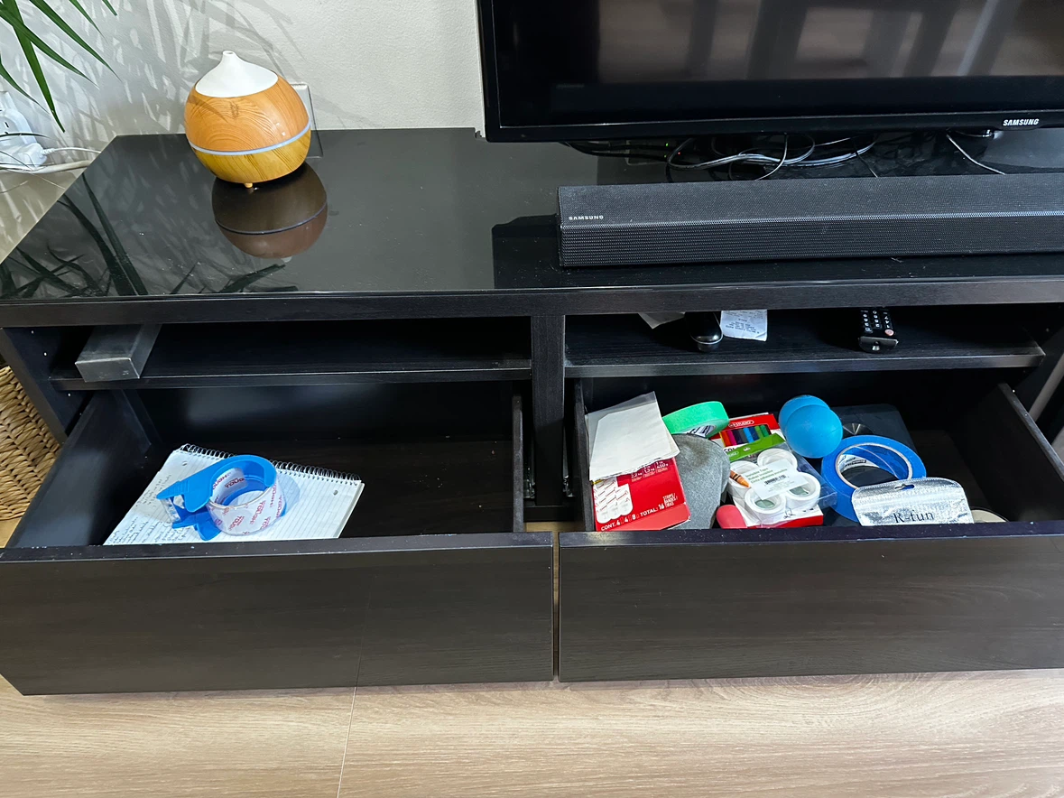 Black TV media stand with two drawers - photo 2
