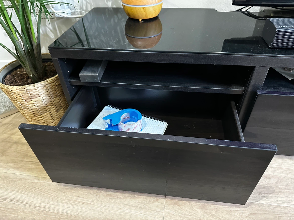 Black TV media stand with two drawers - photo 3