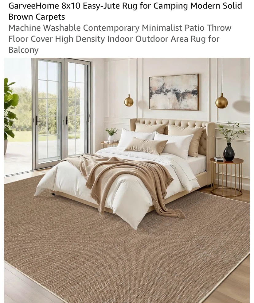 New GarveeHome 8x10 Easy-Jute Rug Indoor/Outdoor Washable
