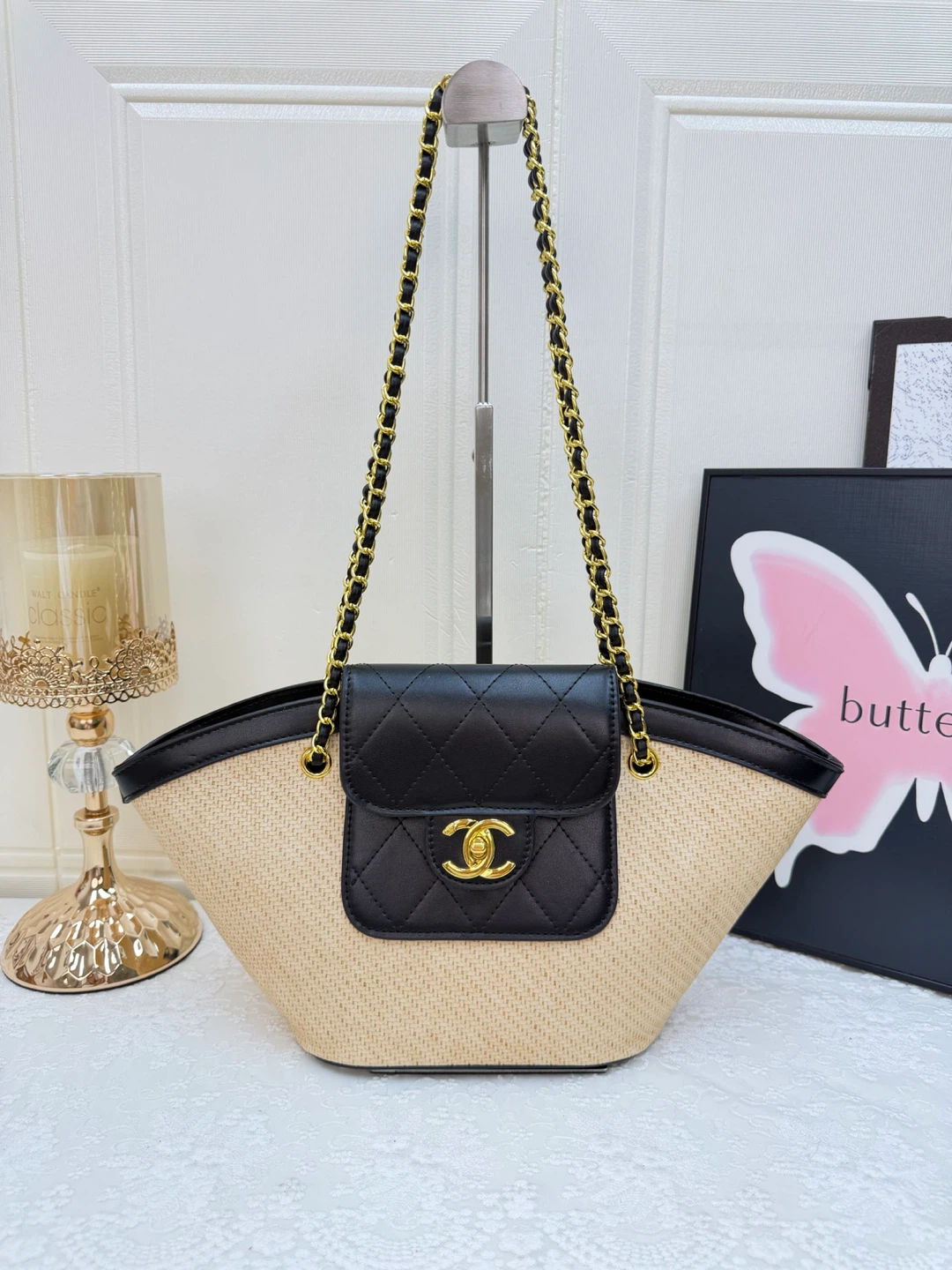Chanel Quilted Flap Straw Tote Bag