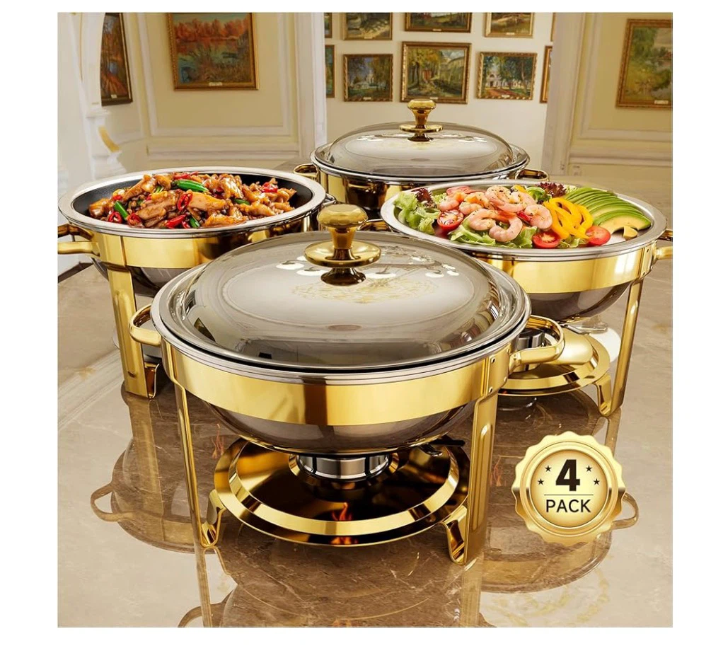 Chafing Dishes for Buffet, 4 Pack 5QT Round Stainless Steel
