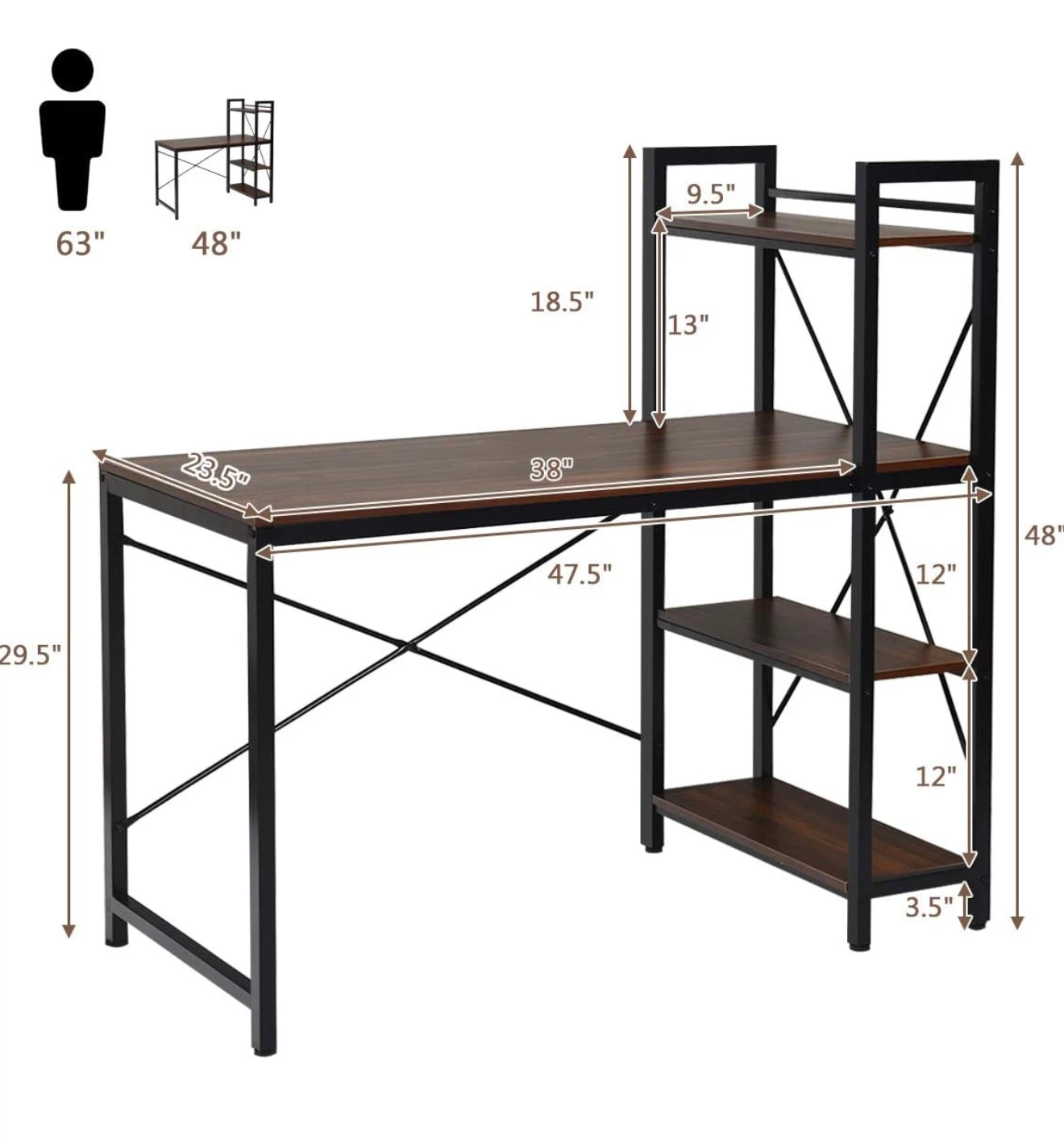 Industrial Style Desk with Storage Shelves - photo 2