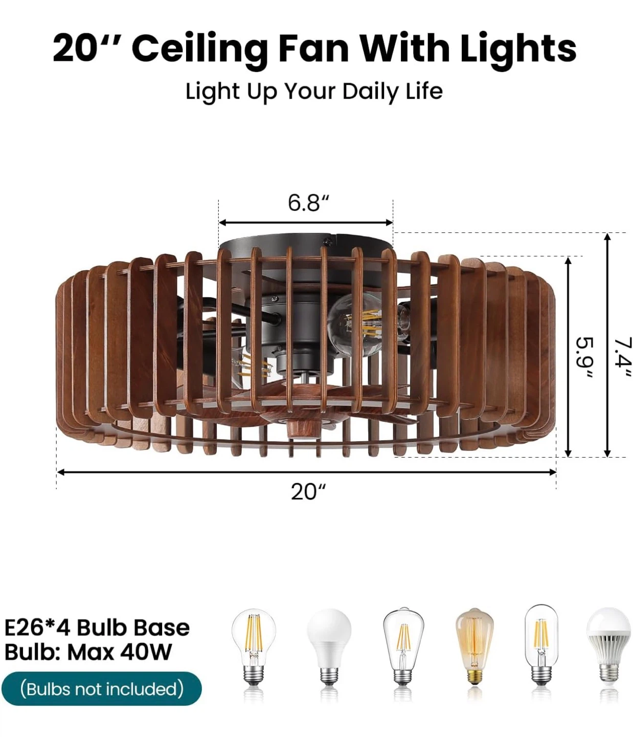 20 inch Flush Mount Caged Ceiling Fan with Light - photo 2