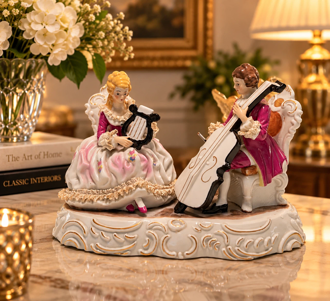 Porcelain Musician Couple Figurine
