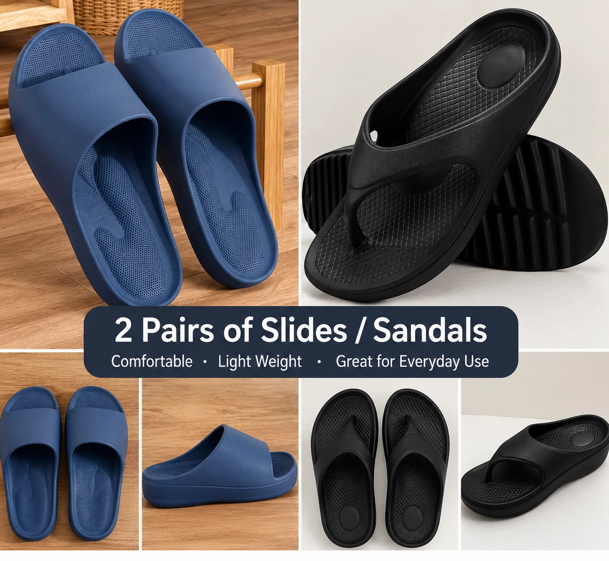 Two Pairs of Slides and Sandals Size 40 Womens