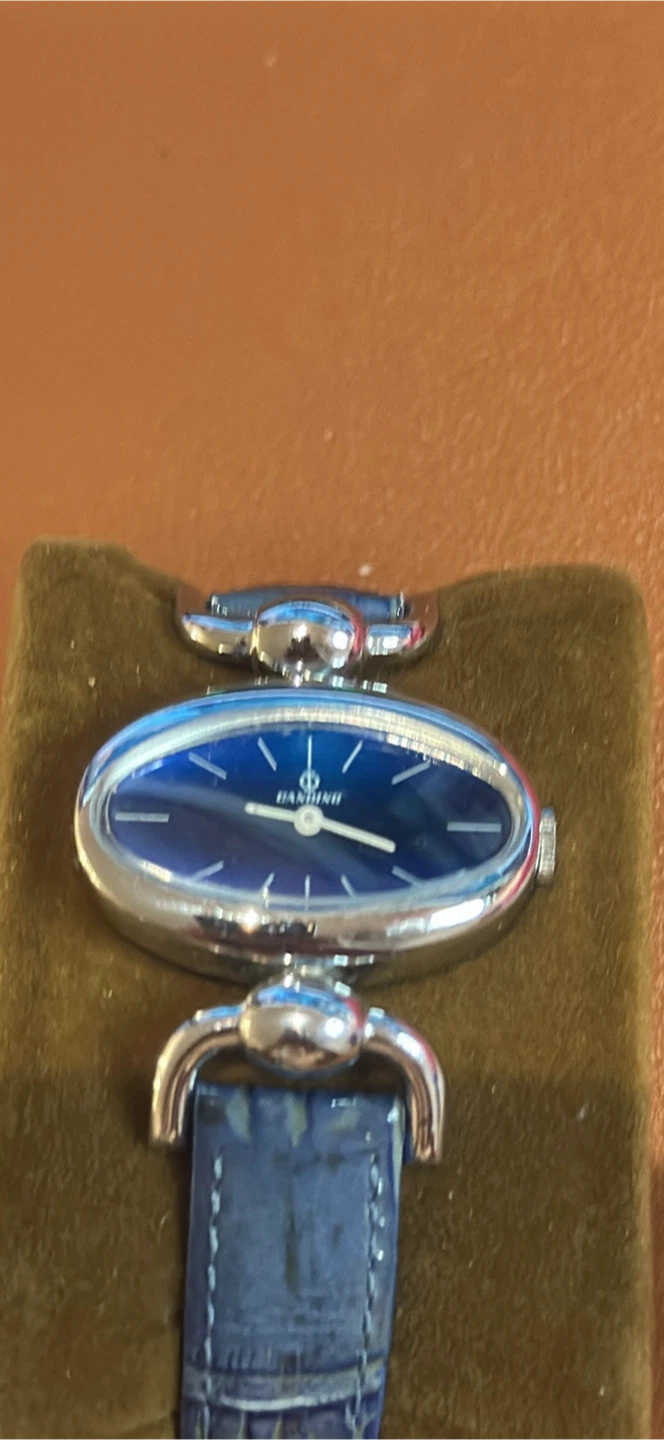 Banding blue oval wrist watch