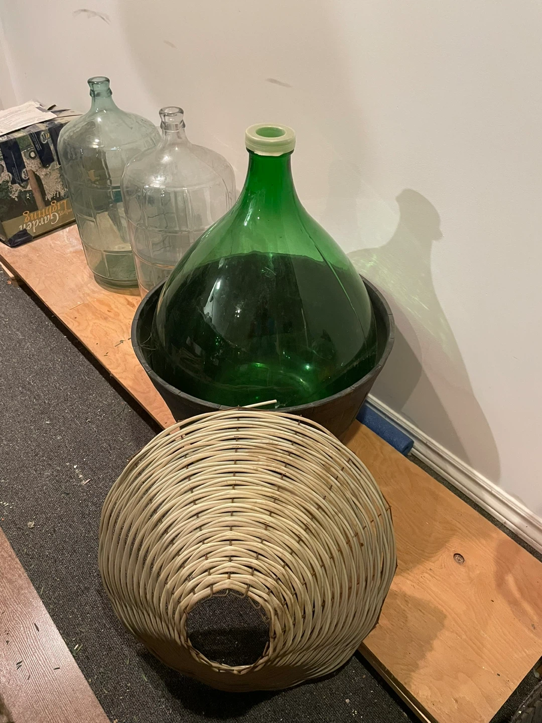 Large Green Glass Carboy with Wicker Basket - photo 2