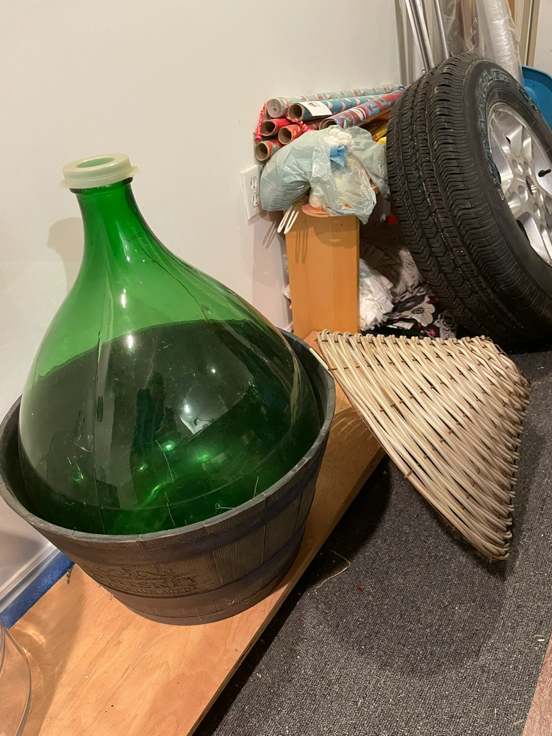 Large Green Glass Carboy with Wicker Basket - photo 3