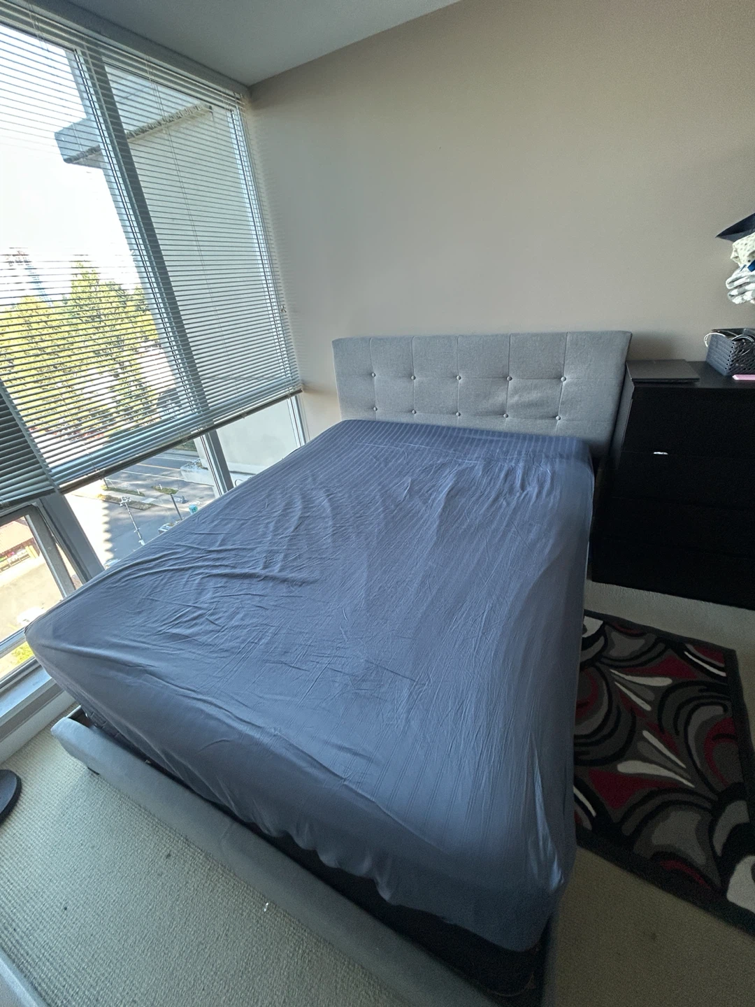 Grey Upholstered Queen Bed with Box spring. - photo 2