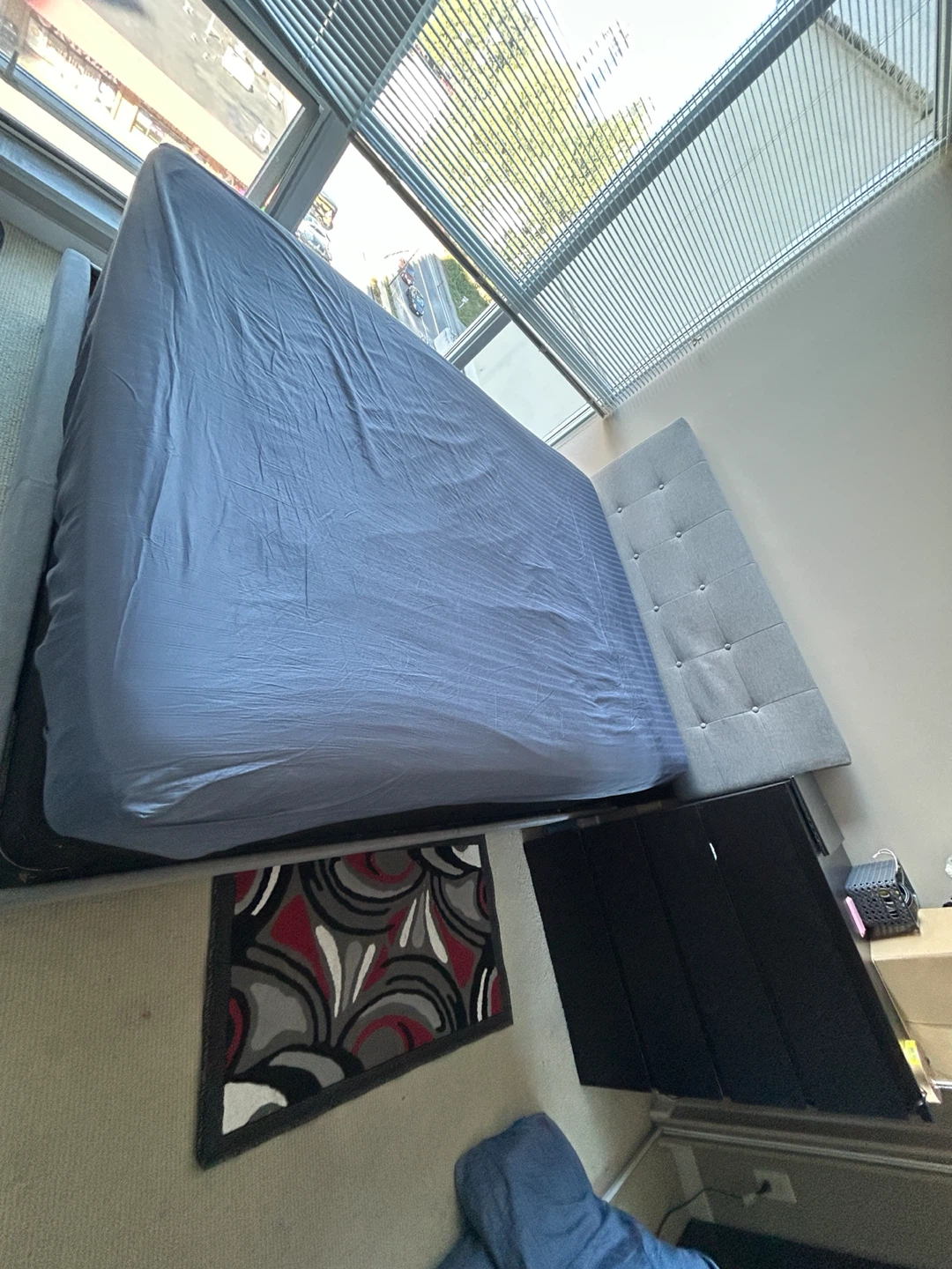 Grey Upholstered Queen Bed with Box spring. - photo 4