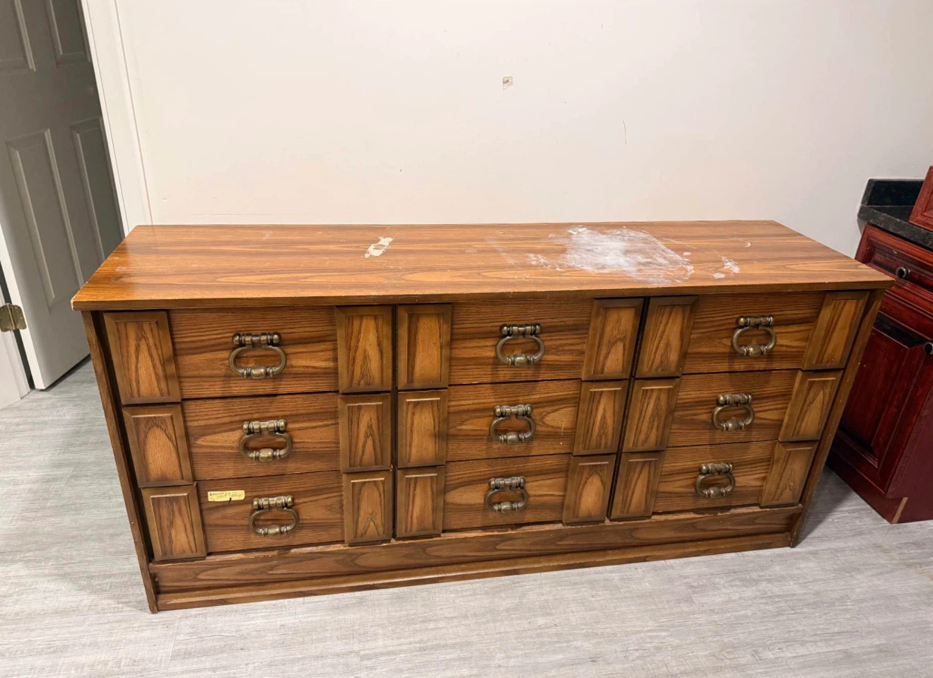 Vintage Wooden Dresser with Nine Drawers