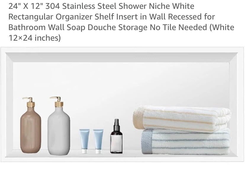 New 24" X 12" 304 Stainless Steel Shower Niche White Rectangular