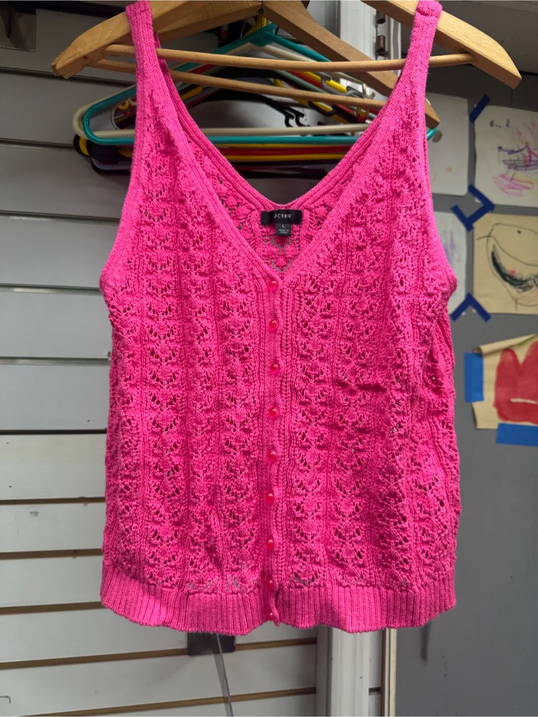 J.Crew Pink Crochet Button-Down Tank Top