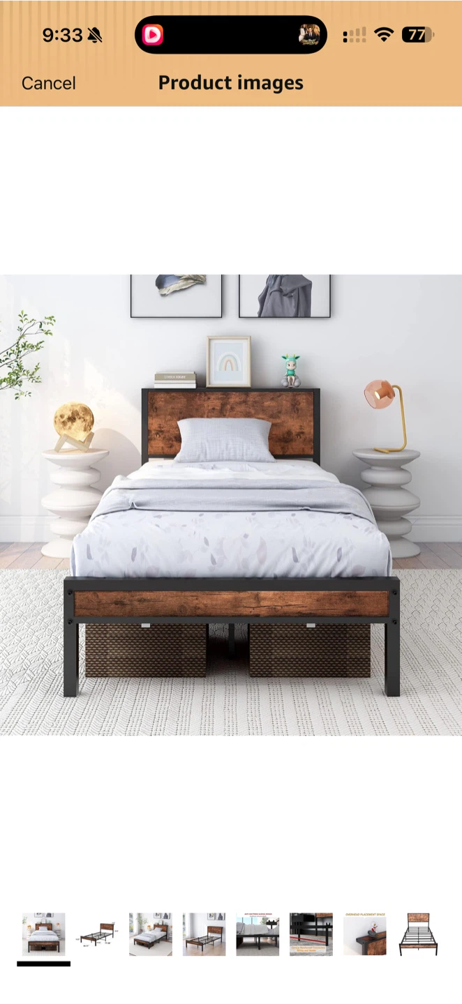 Twin size metal and wood platform bed frame